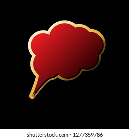 Speach bubble sign illustration. Vector. Red icon with small black and limitless shadows at golden sticker on black background.