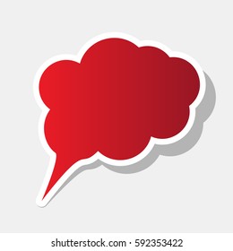 Speach bubble sign illustration. Vector. New year reddish icon with outside stroke and gray shadow on light gray background.
