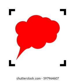 Speach bubble sign illustration. Vector. Red icon inside black focus corners on white background. Isolated.