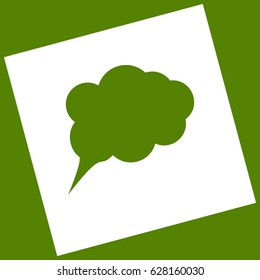 Speach bubble sign illustration. Vector. White icon obtained as a result of subtraction rotated square and path. Avocado background.
