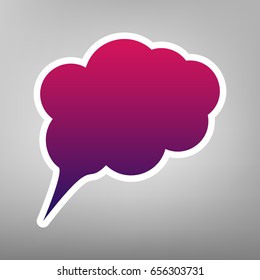 Speach bubble sign illustration. Vector. Purple gradient icon on white paper at gray background.