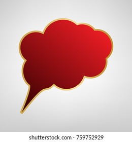 Speach bubble sign illustration. Vector. Red icon on gold sticker at light gray background.
