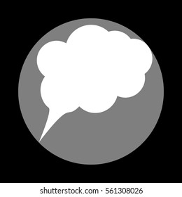 Speach bubble sign illustration. White icon in gray circle at black background. Circumscribed circle. Circumcircle.