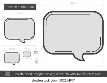 Speach bubble vector line icon isolated on white background. Speach bubble line icon for infographic, website or app. Scalable icon designed on a grid system.