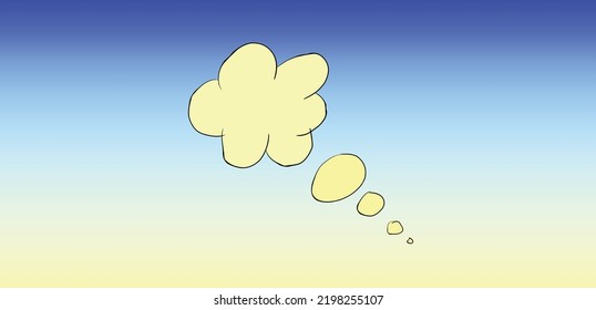 speach tought baloon comic cloud mind thinking balloon in yellow color and blue gradien color background