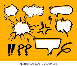Speachbubble collection set comic cartoon element vector clip art template copy space text talk bubble isolated editable