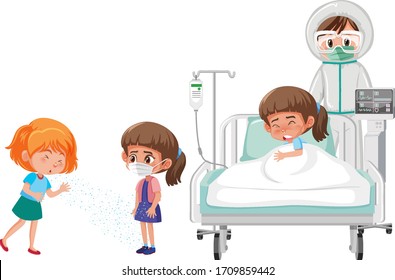 Speading of Covid-19 to a girl illustration