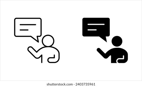 Speak black vector icon set. One people with speech bubble. vector illustration on white background