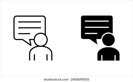 Juego de iconos de vectores negros. Una persona con burbuja de habla. ilustración vectorial sobre fondo blanco