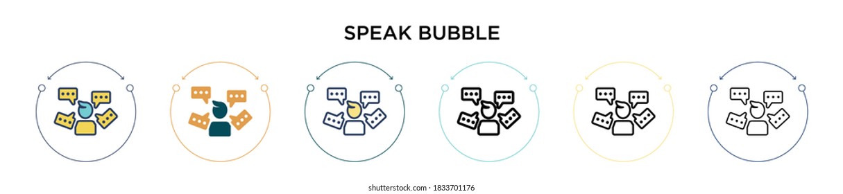 Speak bubble icon in filled, thin line, outline and stroke style. Vector illustration of two colored and black speak bubble vector icons designs can be used for mobile, ui, web