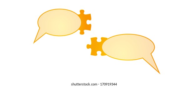 speak bubbles and puzzle pieces on white background