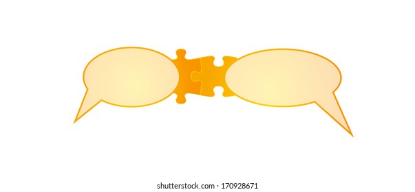 speak bubbles and puzzle pieces on white background