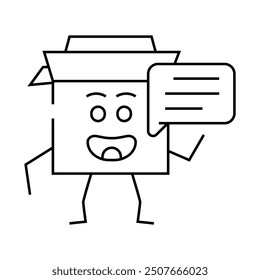 speak cardboard box character line icon vector. speak cardboard box character sign. isolated contour symbol black illustration