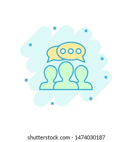 Speak chat sign icon in comic style. Bubble dialog vector cartoon illustration on white isolated background. Team discussion button business concept splash effect.
