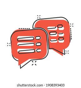 Speak chat sign icon in comic style. Speech bubbles cartoon vector illustration on white isolated background. Team discussion button splash effect business concept.