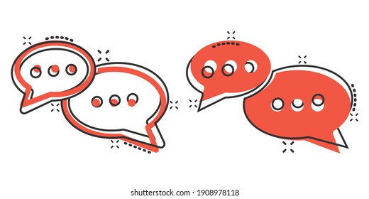 Speak chat sign icon in comic style. Speech bubbles cartoon vector illustration on white isolated background. Team discussion button splash effect business concept.