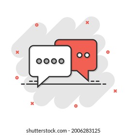 Speak chat sign icon in comic style. Speech bubbles cartoon vector illustration on white isolated background. Team discussion button splash effect business concept.
