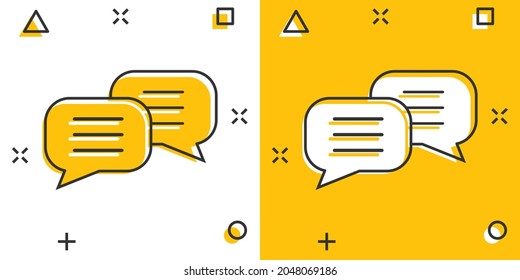 Speak chat sign icon in comic style. Speech bubbles cartoon vector illustration on white isolated background. Team discussion button splash effect business concept.
