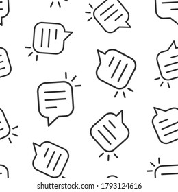 Speak chat sign icon in flat style. Speech bubbles vector illustration on white isolated background. Team discussion button seamless pattern business concept.