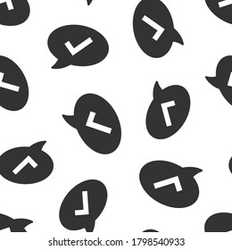 Speak chat sign icon in flat style. Speech bubble with check mark vector illustration on white isolated background. Team discussion button seamless pattern business concept.