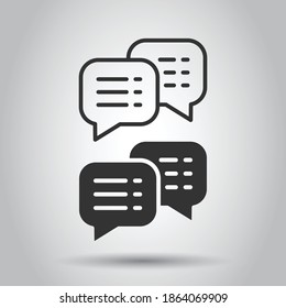Speak chat sign icon in flat style. Speech bubbles vector illustration on white isolated background. Team discussion button business concept.