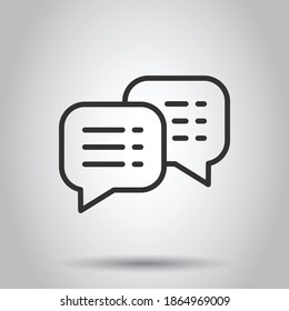 Speak chat sign icon in flat style. Speech bubbles vector illustration on white isolated background. Team discussion button business concept.