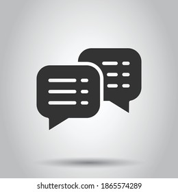 Speak chat sign icon in flat style. Speech bubbles vector illustration on white isolated background. Team discussion button business concept.