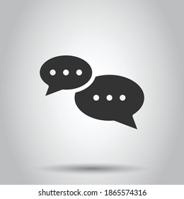 Speak chat sign icon in flat style. Speech bubbles vector illustration on white isolated background. Team discussion button business concept.