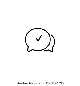 Speak chat sign icon in flat style. Speech bubble with check mark vector illustration on white isolated background. Team discussion button business concept. eps 10