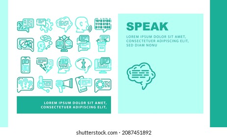 Speak Conversation And Discussion Landing Web Page Header Banner Template Vector Online Support Advice And Chatting, Speech From Tribune And Sms Message, Human Speak And Talk With Advisor Illustration