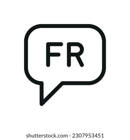 Speak French speech bubble isolated icon, speaking French language outline vector icon with editable stroke