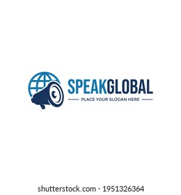 Speak global vector logo template. This design use globe symbol and loudspeaker. Suitable for speak global