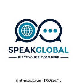 Speak global or World chat vector logo template. This design use globe symbol. Suitable for speak global.