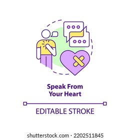 Speak from heart concept icon. Healing relationship after argument abstract idea thin line illustration. Love language. Isolated outline drawing. Editable stroke. Arial, Myriad Pro-Bold fonts used