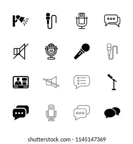Speak icon. collection of 16 speak filled and outline icons such as chat, tv speaker, microphone, no sound, message. editable speak icons for web and mobile.