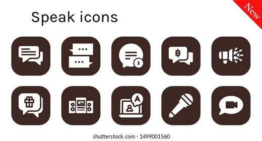 speak icon set. 10 filled speak icons.  Collection Of - Chat, Megaphone, Loudspeaker, Microphone