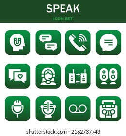 conjunto de iconos de voz. Ilustraciones vectoriales relacionadas con la influencia, la conversación y el teléfono