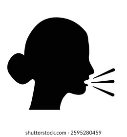 Speak icon, talk or talking person sign, speech icon for interview, interact and talks controls, woman with open mouth