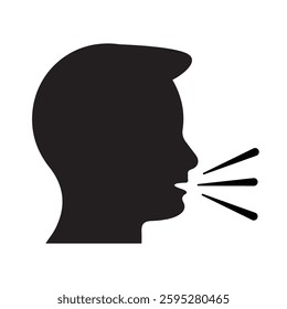 Speak icon, talk or talking person sign, speech icon for interview, interact and talks controls, man with open mouth