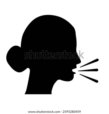 Speak icon, talk or talking person sign, speech icon for interview, interact and talks controls, woman with open mouth
