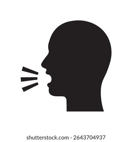 Speak icon, talking person symbol, speech sign for interview, interaction and talk controls, person with open mouth.