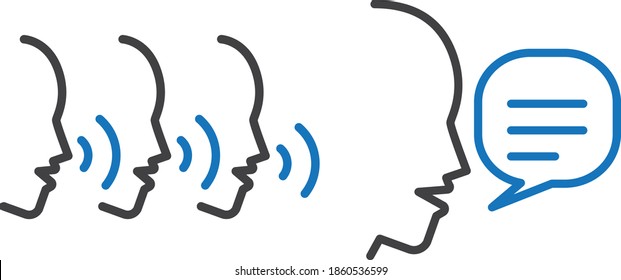Icono de voz. Icono de control de voz. Icono lineal de reconocimiento de habla o de charla, comando de habla y conversación, comandante de sonido o jefe de dictador de voz, ilustración vectorial