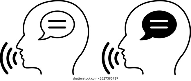 Speak Icons. Black and White Vector Illustration. Man Expressing Thoughts Verbally. Learning a Foreign Language