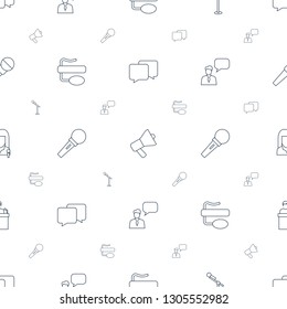 speak icons pattern seamless white background. Included editable line chat, megaphone, microphone, pin microphone, man with chat bubblle icons. speak icons for web and mobile.
