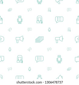 speak icons pattern seamless white background. Included editable line woman speaker, message, megaphone, microphone, chat, speaker icons. speak icons for web and mobile.