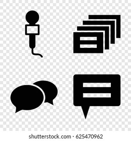 Speak icons set. set of 4 speak filled icons such as chat, microphone