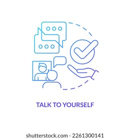 Speak information aloud blue gradient concept icon. Effective memory trick. Memorization tip. Talk to yourself abstract idea thin line illustration. Isolated outline drawing. Myriad Pro-Bold font used