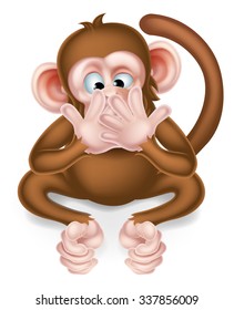 Speak no evil cartoon wise monkey covering his mouth