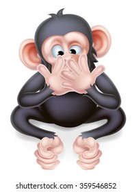 Speak no evil cartoon wise monkey covering his mouth