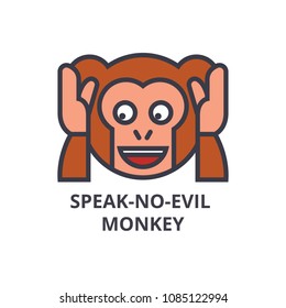 speak no evil emoji vector line icon, sign, illustration on background, editable strokes